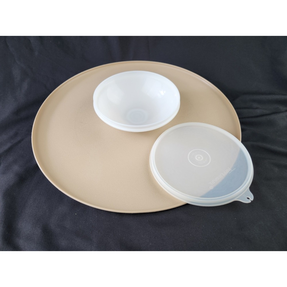 Vintage 3‎ Piece 14" Tupperware Chip Dip-N-Serve Appetizer Tray 492-2 and 238-1